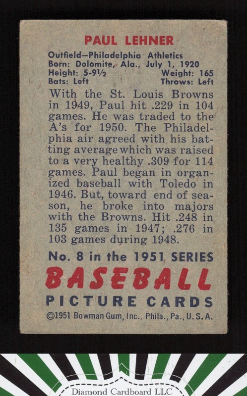 1951 Bowman #8 Paul Lehner VGEX, back