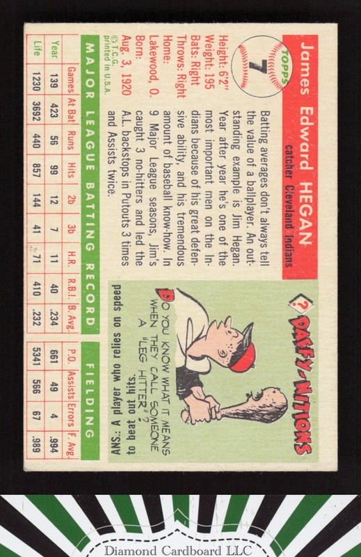 1955 Topps #7 Jim Hegan VGEX g, back