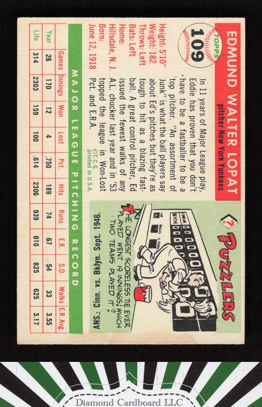 1955 Topps #109 Ed Lopat EXMT (ST) l, back