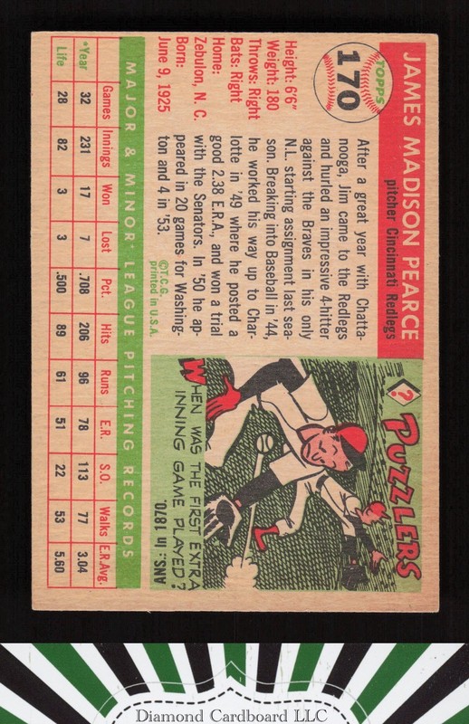1955 Topps #170 Jim Pearce VGEX k, back