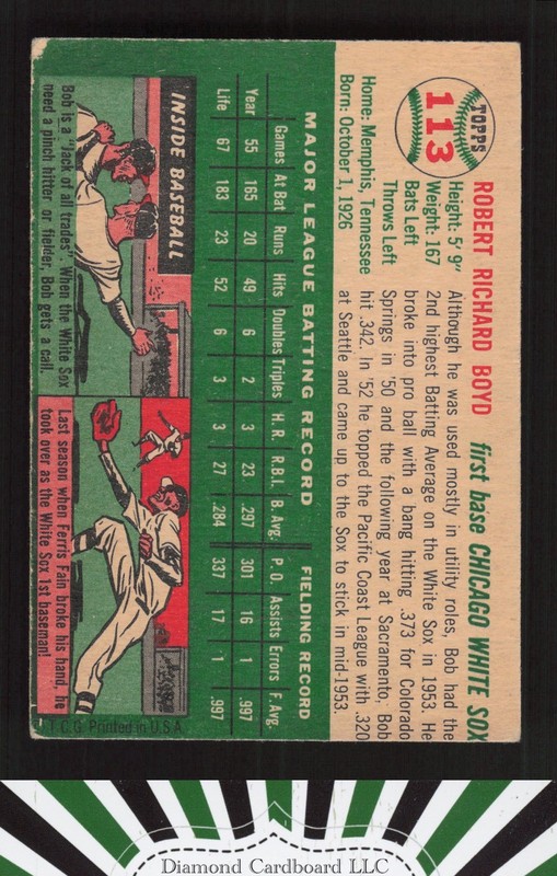 1954 Topps #113 Bob Boyd VG c, back