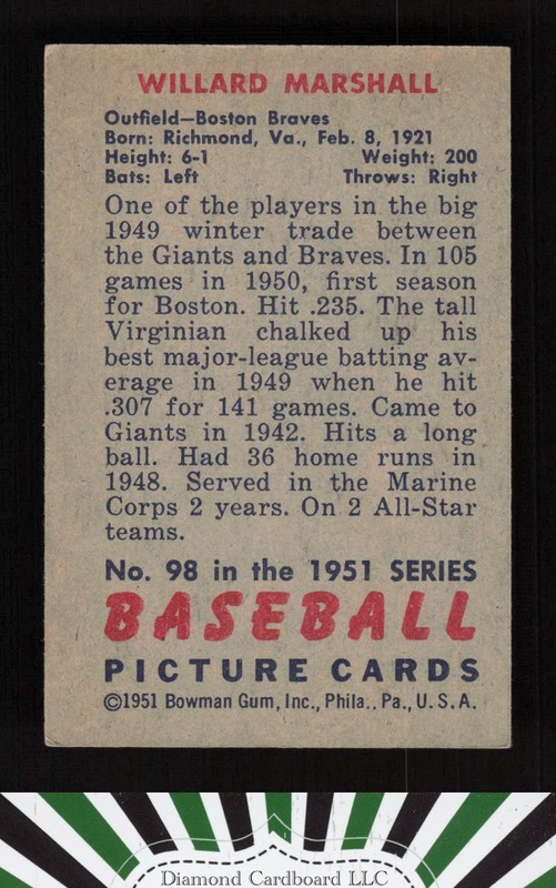 1951 Bowman #98 Willard Marshall VGEX+, back