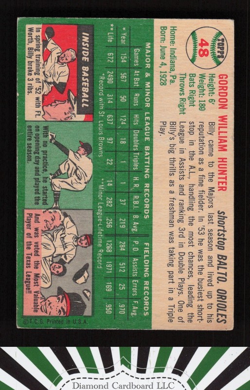 1954 Topps #48 Billy Hunter VG b, back
