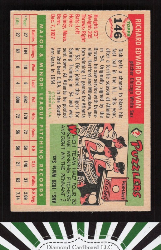 1955 Topps #146 Dick Donovan EX g, back