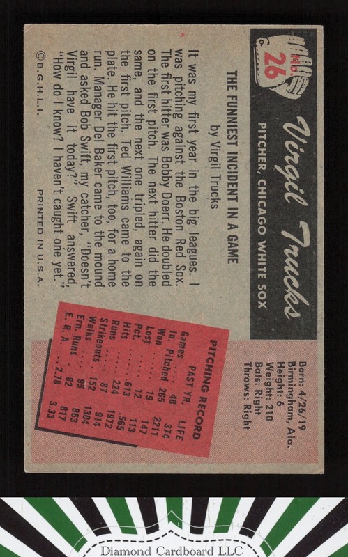 1955 Bowman #26 Virgil Trucks VGEX, back