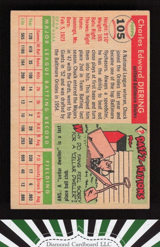 1955 Topps #105 Chuck Diering VGEX+ j, back