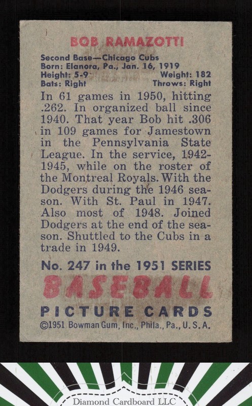1951 Bowman #247 Bob Ramazzotti VG, back