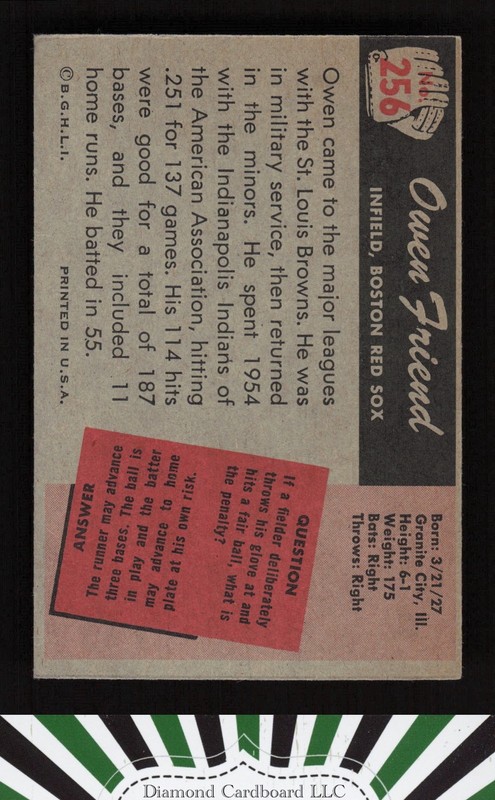 1955 Bowman #256 Owen Friend VGEX+, back
