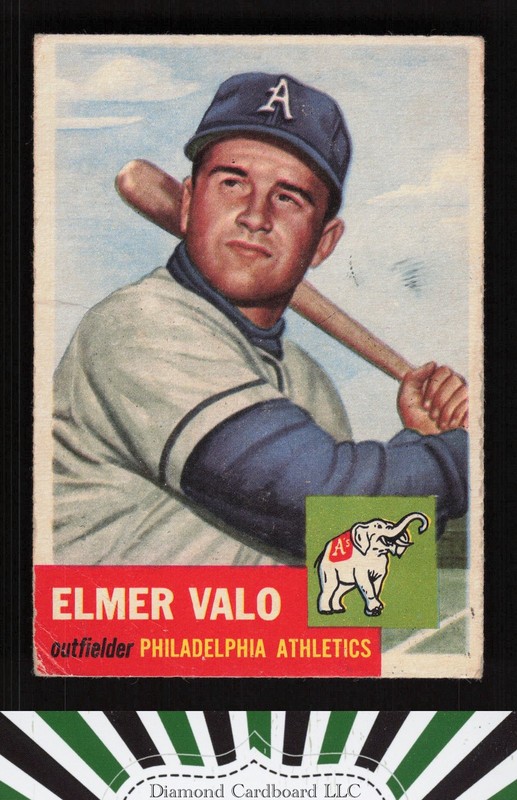 1953 Topps #122 Elmer Valo : Bio uses white text FR a, front
