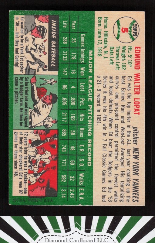 1954 Topps #5 Ed Lopat VGEX l, back