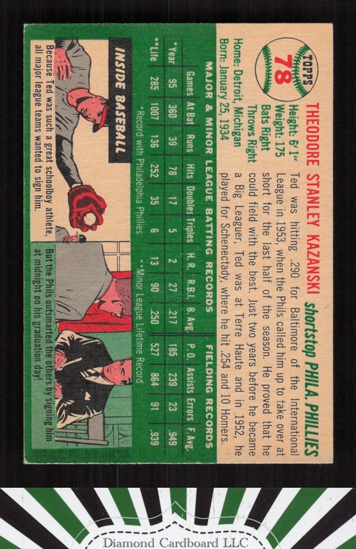 1954 Topps #78 Ted Kazanski EX+ a, back