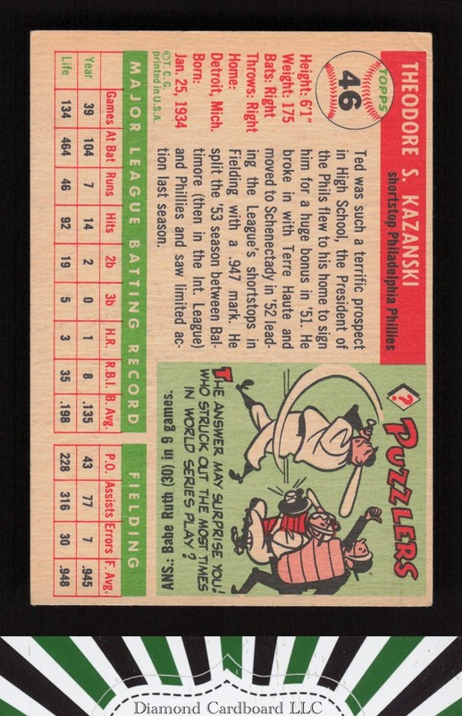 1955 Topps #46 Ted Kazanski VGEX e, back