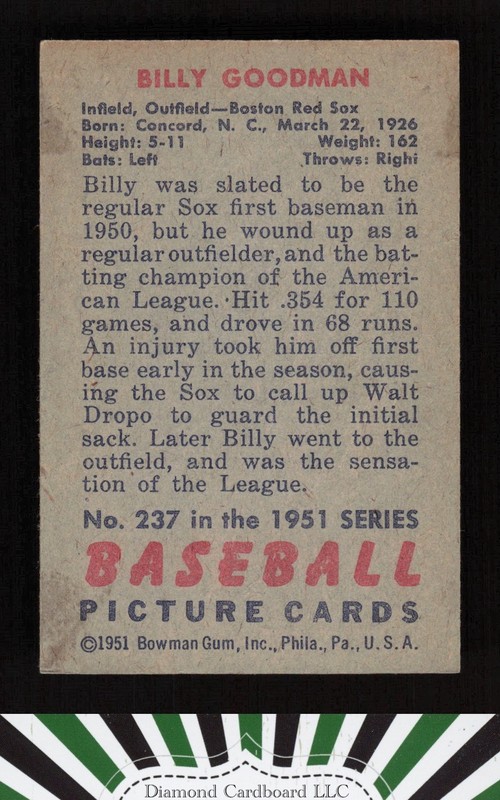 1951 Bowman #237 Billy Goodman VGEX+, back