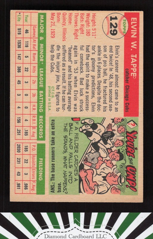1955 Topps #129 Elvin Tappe EX i, back