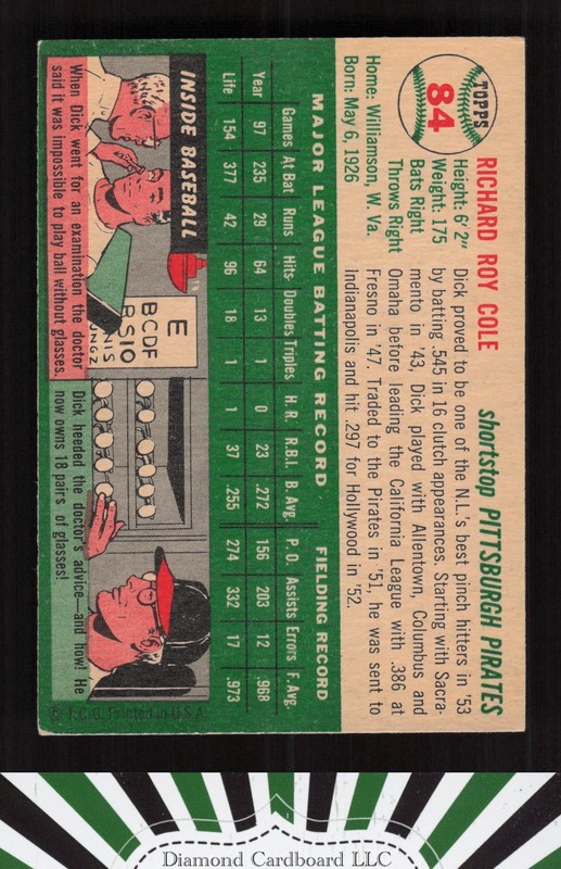 1954 Topps #84 Dick Cole VGEX g, back