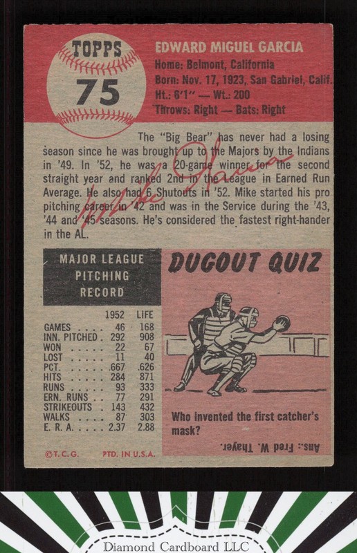 1953 Topps #75 Mike Garcia EX (ST) a, back