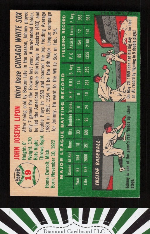 1954 Topps #19 Johnny Lipon EX l, back