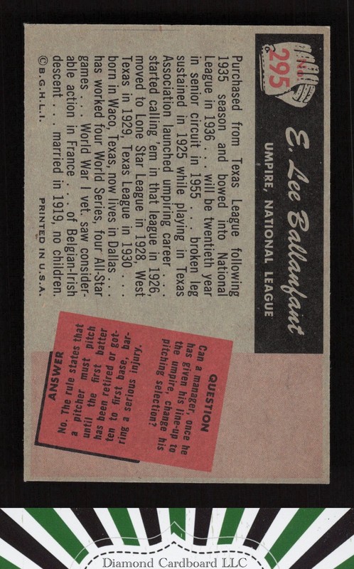 1955 Bowman #295 E.L. Ballanfant EXMT, back