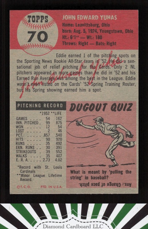1953 Topps #70 Ed Yuhas EX+ d, back