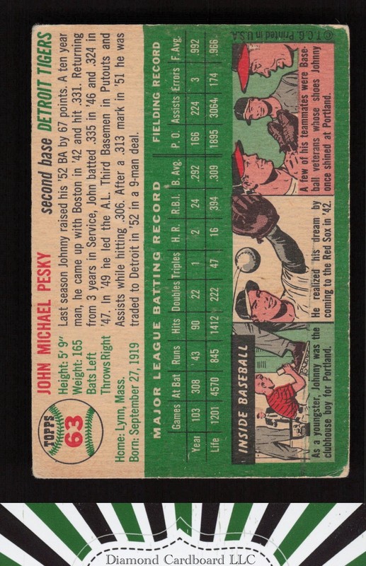 1954 Topps #63 Johnny Pesky VGEX o, back