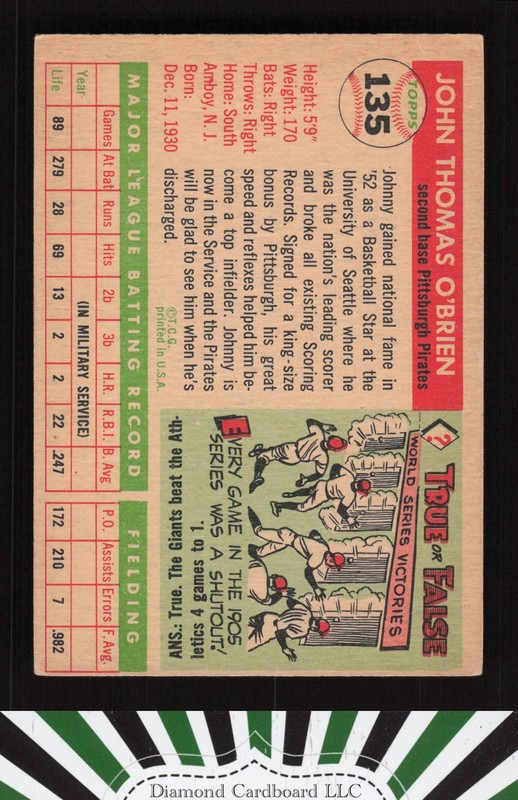 1955 Topps #135 Johnny O'Brien VG+ f, back