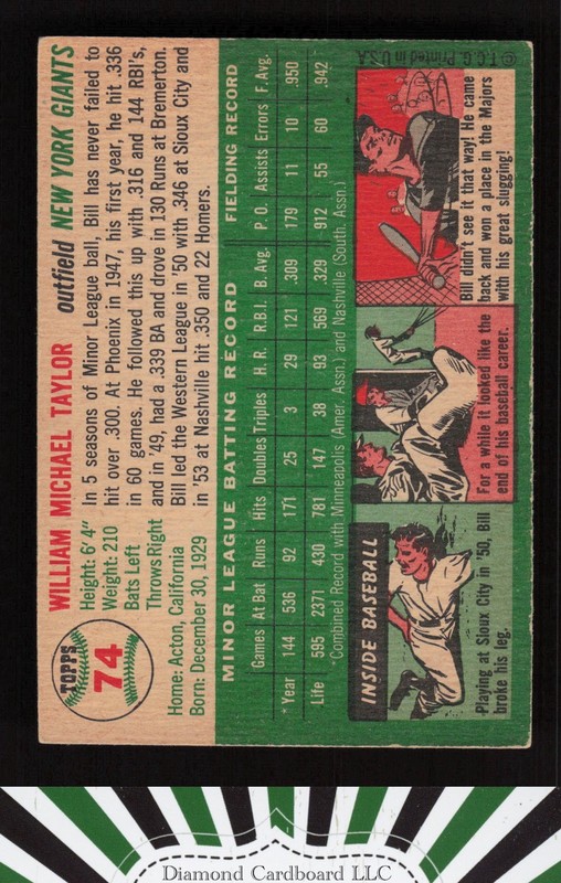 1954 Topps #74 Bill Taylor VGEX c, back