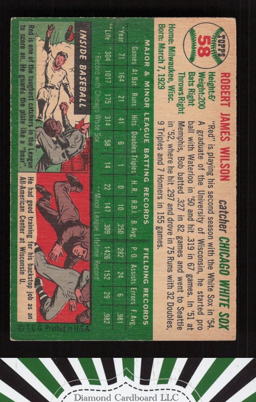 1954 Topps #58 Bob Wilson EX m, back
