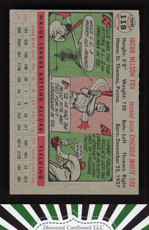 1956 Topps #118 Nellie Fox VGEX k, back