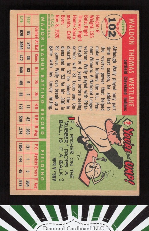 1955 Topps #102 Wally Westlake VGEX l, back