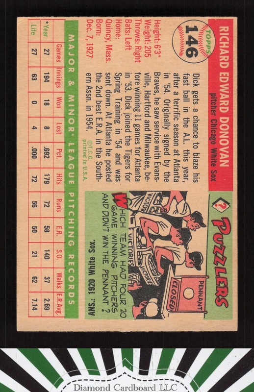 1955 Topps #146 Dick Donovan VGEX+ f, back