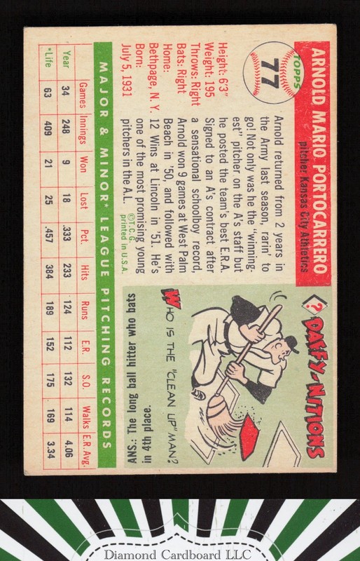 1955 Topps #77 Arnold Portocarrero VGEX c, back