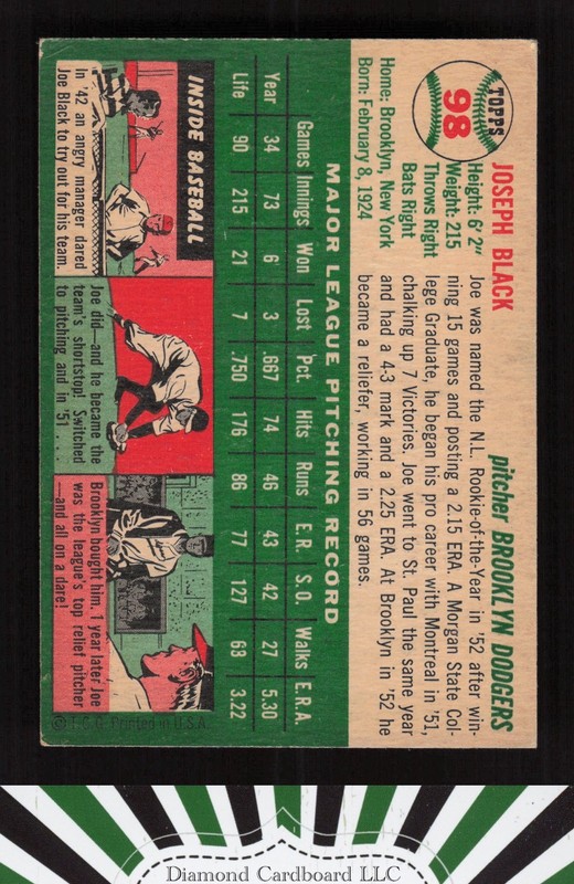 1954 Topps #98 Joe Black VGEX+ k, back