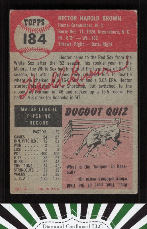 1953 Topps #184 Hal Brown GD+ d, back