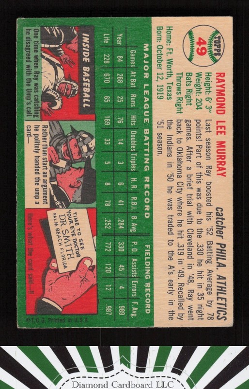 1954 Topps #49 Ray Murray VG f, back