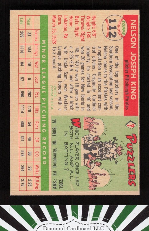 1955 Topps #112 Nelson King EX d, back