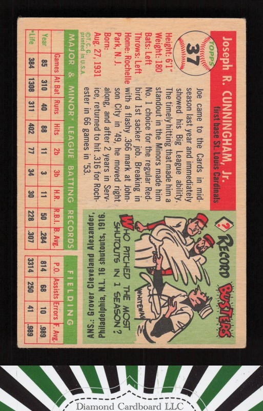 1955 Topps #37 Joe Cunningham VG b, back