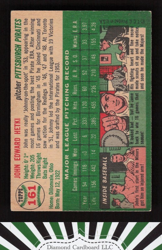 1954 Topps #161 John Hetki VGEX e, back