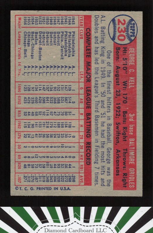 1957 Topps #230 George Kell EX+ k, back