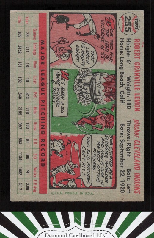 1956 Topps #255 Bob Lemon EX g, back
