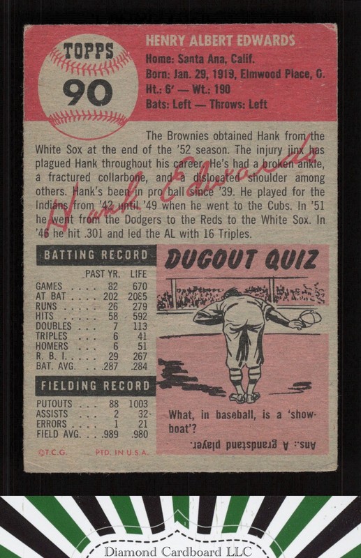 1953 Topps #90 Hank Edwards : Bio uses black text VGEX b, back