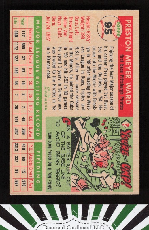 1955 Topps #95 Preston Ward EX l, back