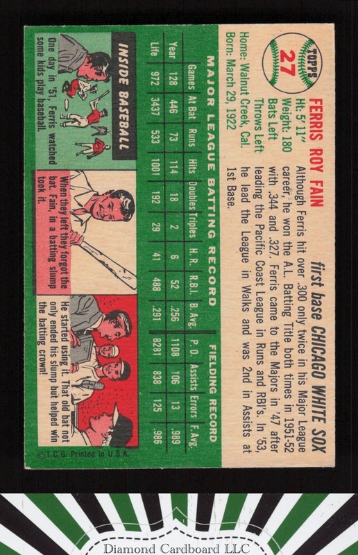 1954 Topps #27 Ferris Fain EX i, back