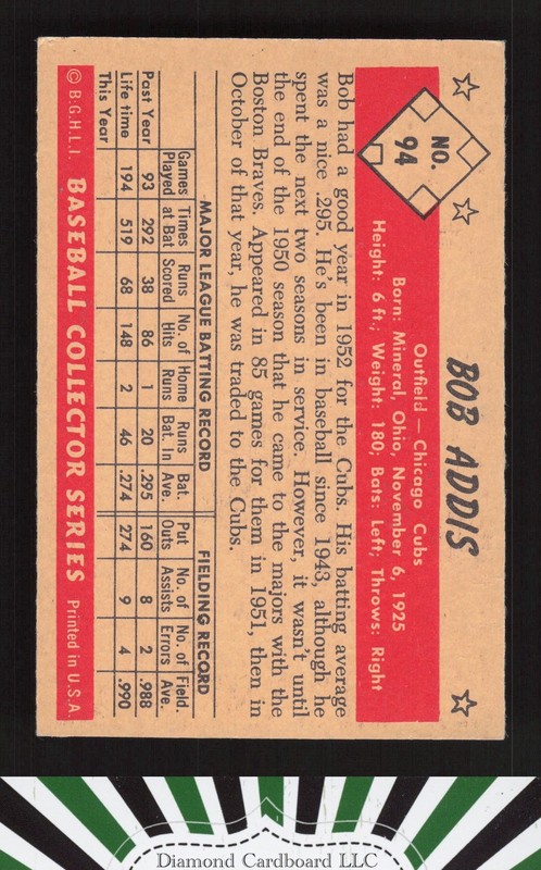 1953 Bowman Color #94 Bob Addis VGEX a, back