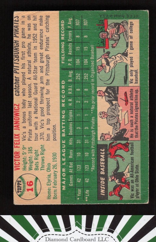 1954 Topps #16 Vic Janowicz VG e, back