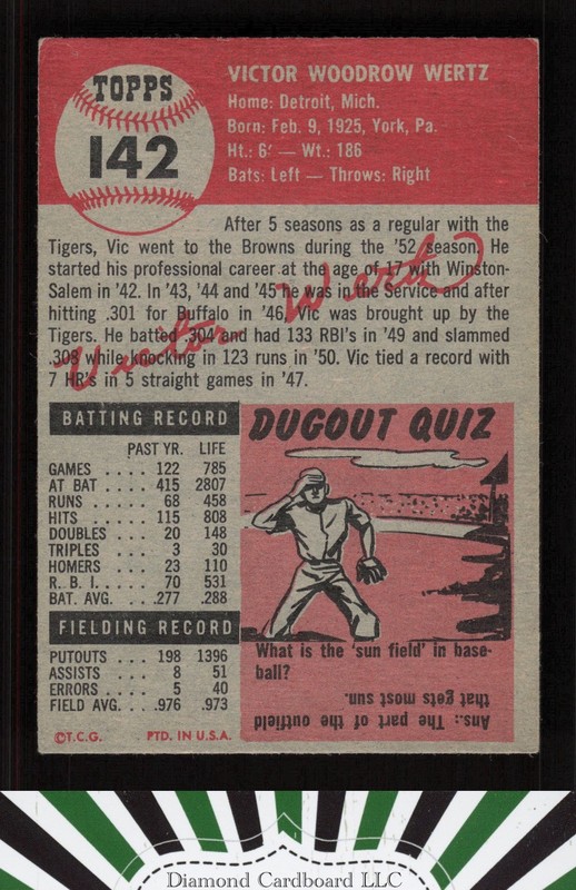 1953 Topps #142 Vic Wertz : Bio uses white text VG f, back