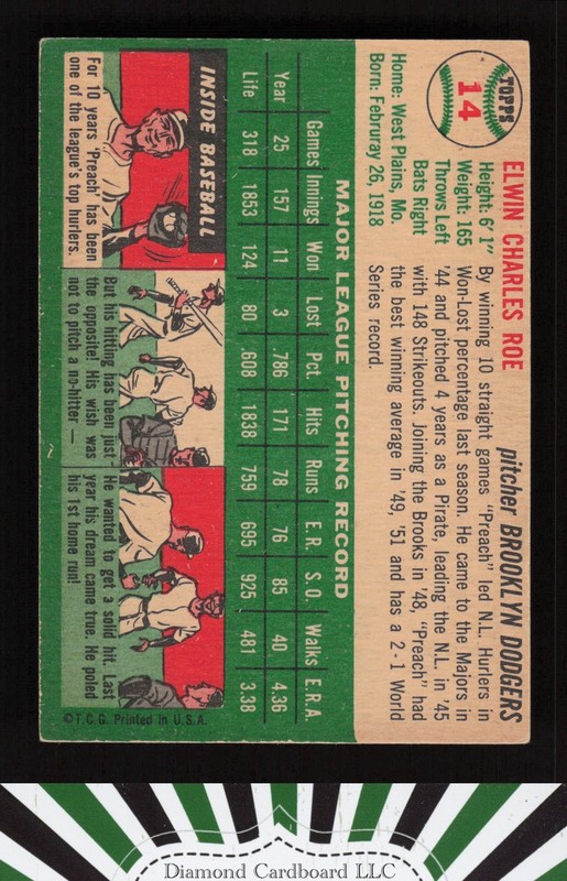 1954 Topps #14 Preacher Roe VGEX e, back