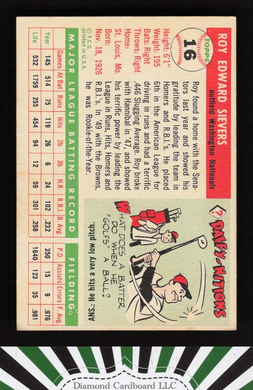 1955 Topps #16 Roy Sievers VGEX+ g, back