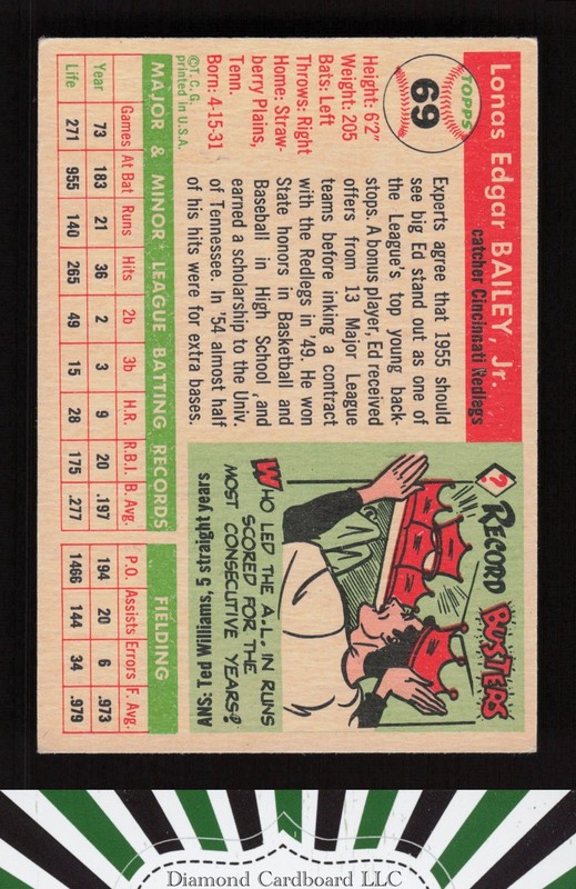 1955 Topps #69 Ed Bailey VGEX+ g, back