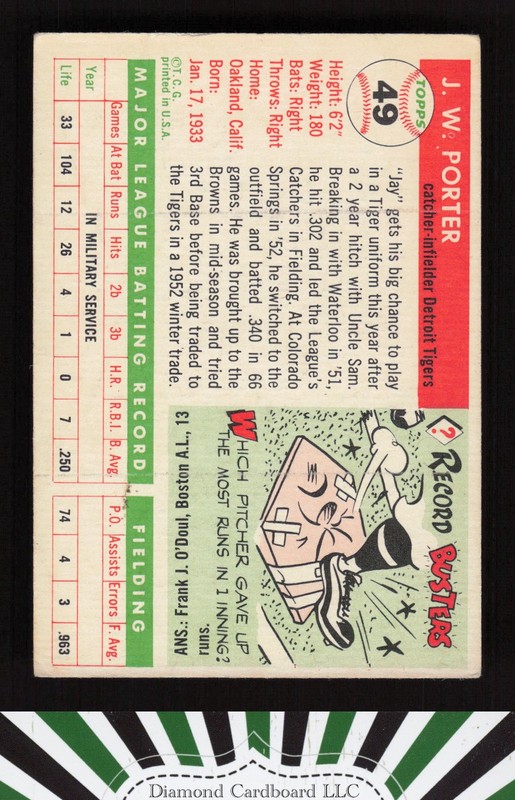 1955 Topps #49 J.W. Porter VGEX h, back