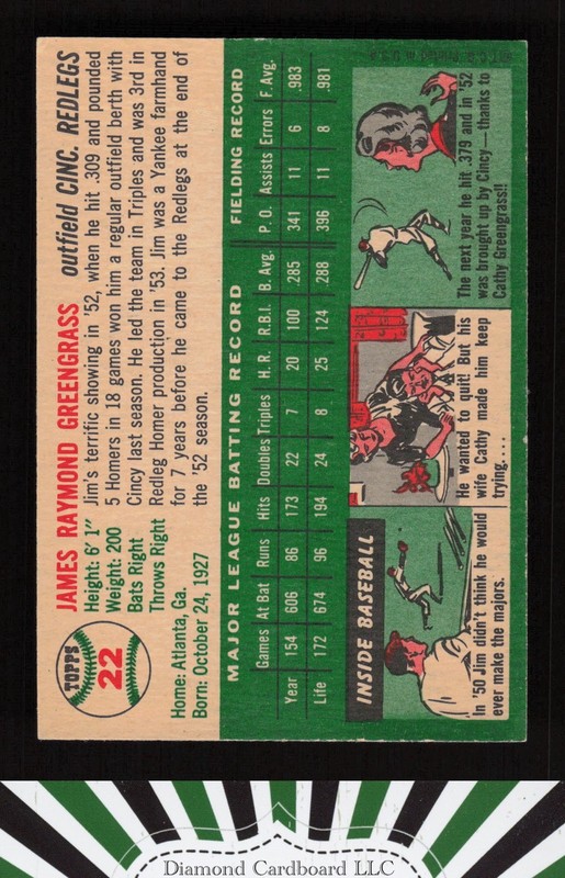 1954 Topps #22 Jim Greengrass EX j, back